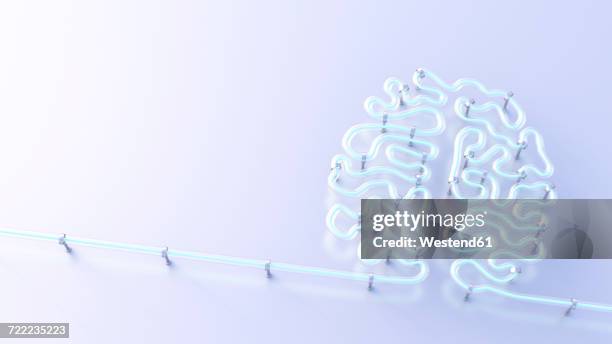 fluorescent lamps forming brain, 3d rendering - digital brain stock illustrations
