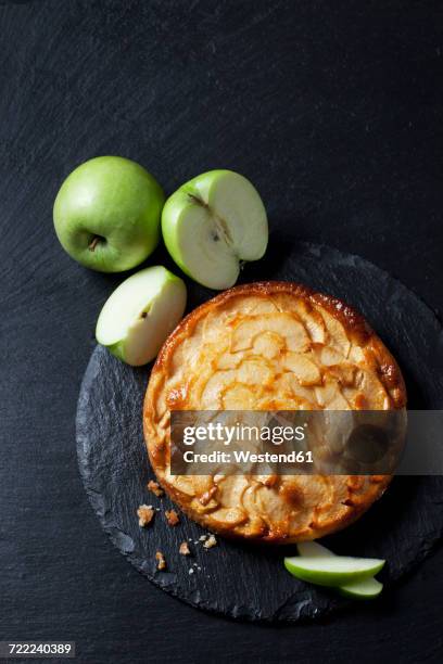 apple cake and green apples on slate - apple pie stock pictures, royalty-free photos & images