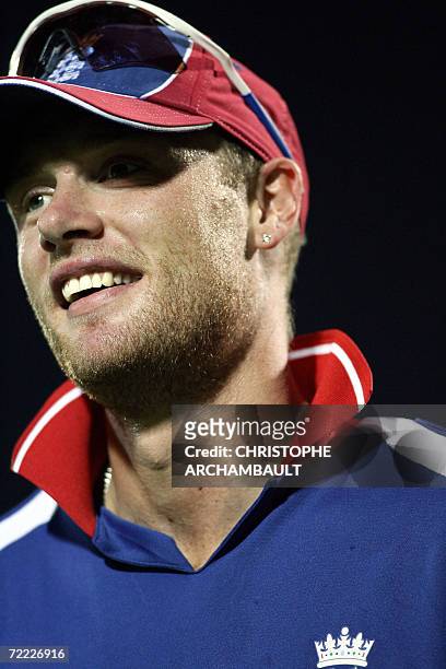 England cricket team captain Andrew Flintoff smiles during a practice session at The Sawai Man Singh Stadium in Jaipur, 20 October 2006. England will...