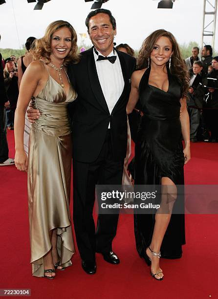 Roger Schawinski, head of the private German television station SAT.1, Anna Majer and Estefania Kuester attend the German Television Awards at the...