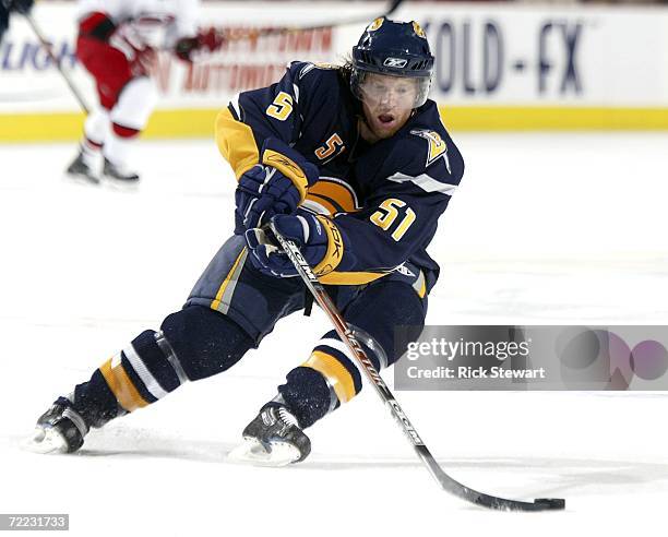 Brian Campbell of the Buffalo Sabres skates against the Carolina Hurricanes on October 20, 2006 at HSBC Arena in Buffalo, New York.