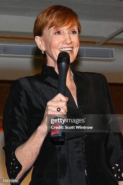 Kathy Eldon speaks during the Dan Eldon Photo Exhibit at The Xchange on October 20, 2006 in New York City.