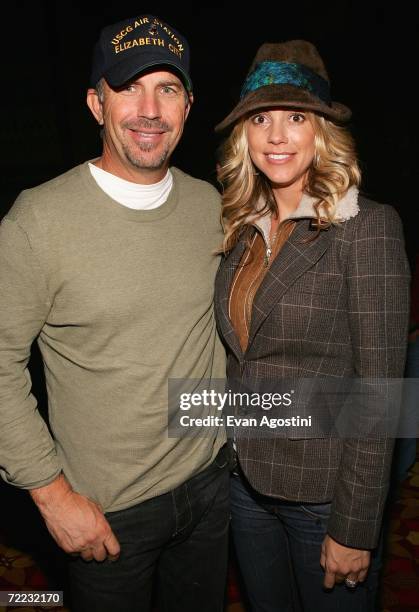 Actor Kevin Costner and his wife Christine Baumgartner pose at the Afterglow party during the Mohegan Sun 10th Anniversary celebration in the Cabaret...