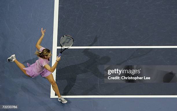 Maria Sharapova of Russia in action against Katarina Srebotnik of Slovenia during the Semi Finals of the WTA Zurich Open at the Hallenstadion on...