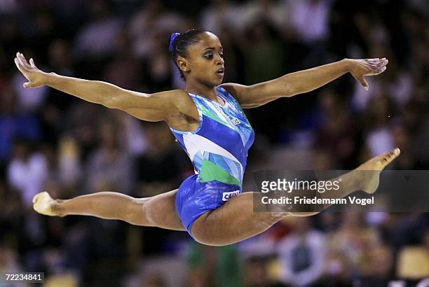 Daiane dos Santos of Brazil performs on the floor in the the womens individual finals during the World Artistic Gymnastics Championships at the NRGi...