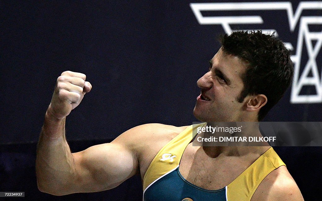 Phillipee Rizzo Gymnast Philippe Rizzo of Australia celebrates after completing his ...