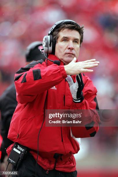 Head coach Bill Callahan of the Nebraska Cornhuskers calls a timeout with 32 seconds left in the game against the Texas Longhorns on October 21, 2006...