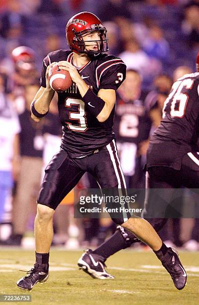 Quarterback Kevin Craft of the San Diego State Aztecs looks to pass the ball against the Air Force Falcons on Saturday October 21, 2006 during their...