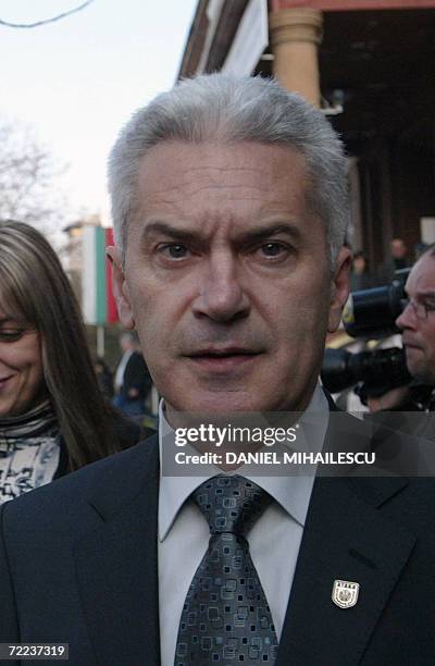 Bulgarian Presidential candidate Volen Siderov leaves a polling station after he cast his ballot, in Sofia, 22 October 2006. Bulgaria's president is...