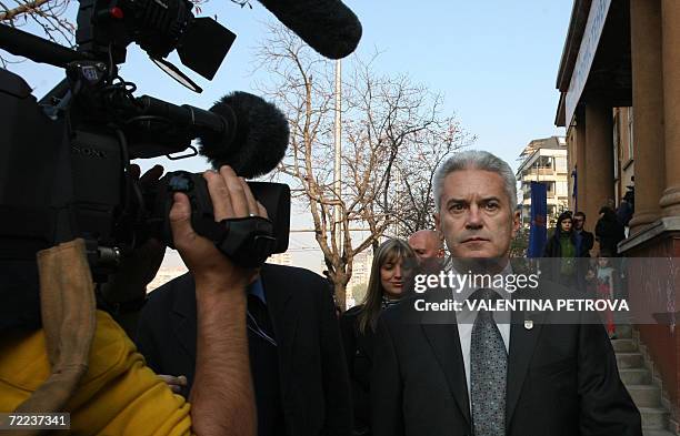 Bulgarian Presidential candidate Volen Siderov leaves a polling station after casting his ballot, in Sofia, 22 October 2006. Bulgaria's president is...