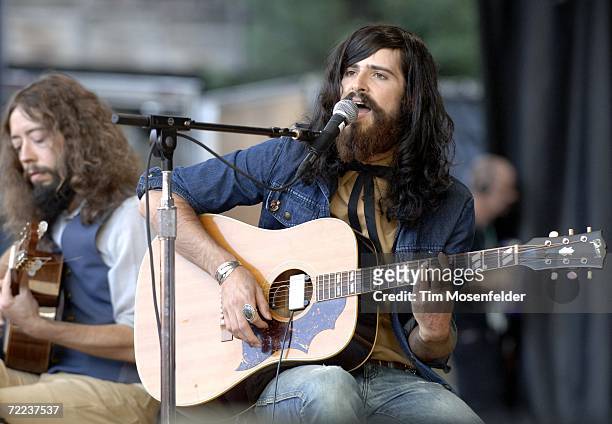 Devendra Banhart and the Bridge band perform as part of the 20th Annual Bridge School Benefit at Shoreline Amphitheatre on October 21, 2006 in...