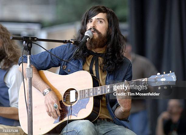 Devendra Banhart and the Bridge band perform as part of the 20th Annual Bridge School Benefit at Shoreline Amphitheatre on October 21, 2006 in...