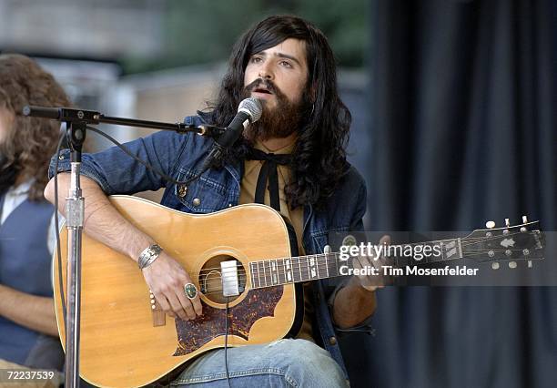 Devendra Banhart and the Bridge band perform as part of the 20th Annual Bridge School Benefit at Shoreline Amphitheatre on October 21, 2006 in...