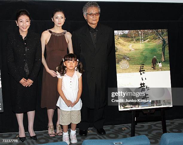 Kazu Ando, wife of director Eiji Okuda, Japanese actress Saki Takaoka, actress Hana Sugiura and actor Ken Ogata pose before the screening of their...