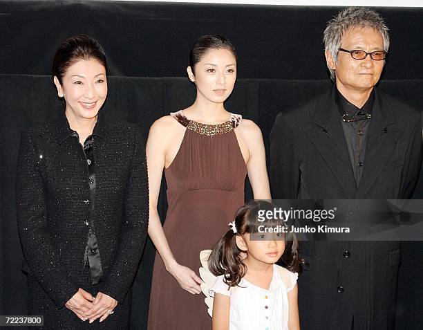 Kazu Ando, wife of director Eiji Okuda, Japanese actress Saki Takaoka, actress Hana Sugiura and actor Ken Ogata pose before the screening of their...