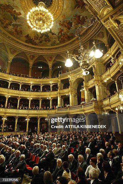 Guest, foreign heads of states and governments attend celebrations for the 50th anniversary of the Hungarian revolution in 1956 at the State Opera...