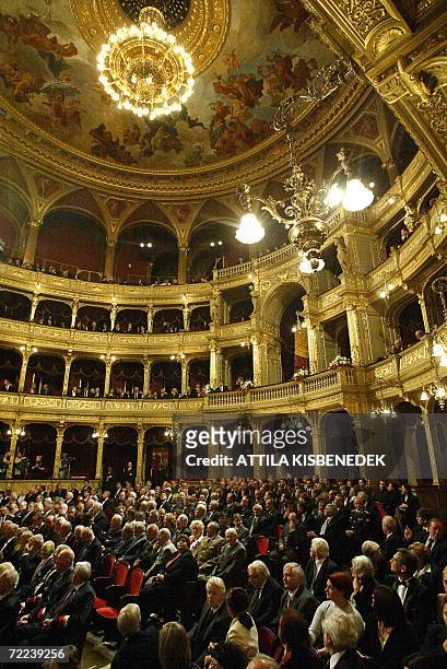 Guest, foreign heads of states and governments attend celebrations for the 50th anniversary of the Hungarian revolution in 1956 at the State Opera...