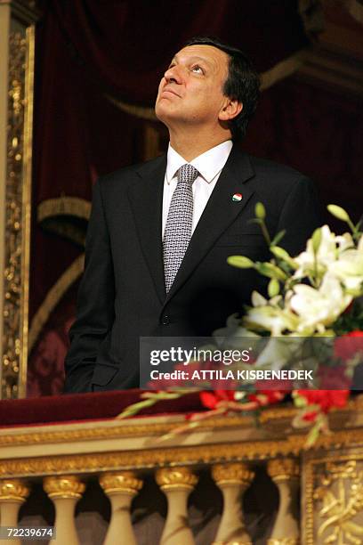 President of the European Commission Jose Manuel Barroso appears in the State Opera House of Budapest 22 October 2006 prior to a remembrance gala...