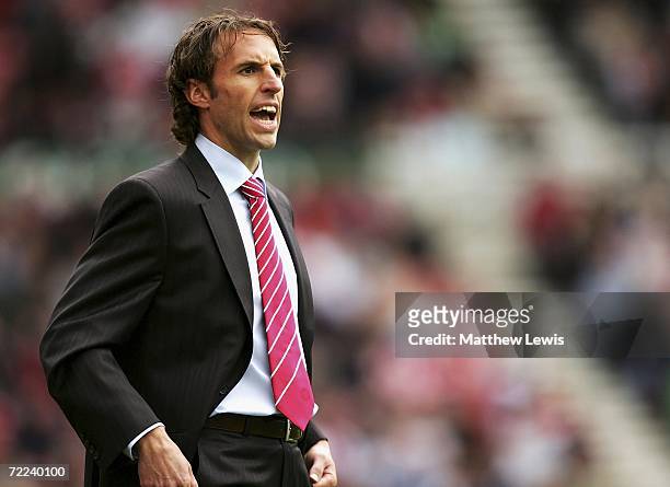 Gareth Southgate, Manager of Middlesbrough yells out during the Barclays Premiership match between Middlesbrough and Newcastle United at the...