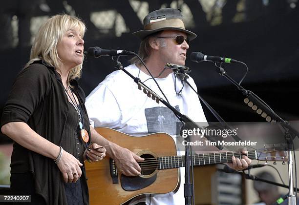 Pegi Young, and Neil Young perform as part of the 20th Annual Bridge School Benefit at Shoreline Amphitheatre on October 22, 2006 in Mountain View...