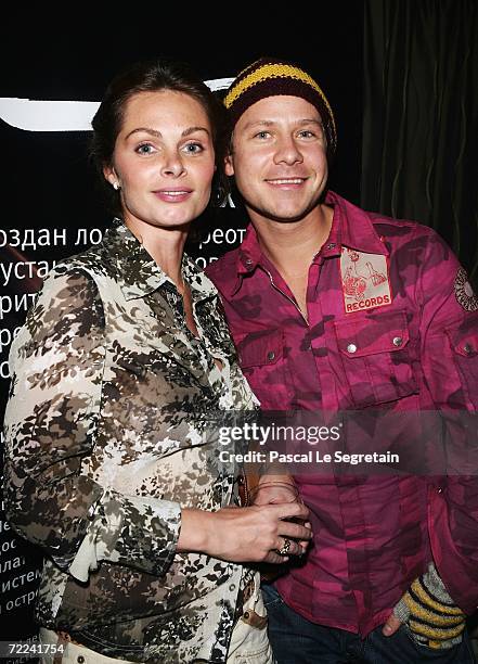 Actress Macha Polikarpova and Hi-Fi singer Dmitryi Fomin attend the Alexander Shumsky Reception as part of Russian Fashion Week Spring/Summer 2007 on...
