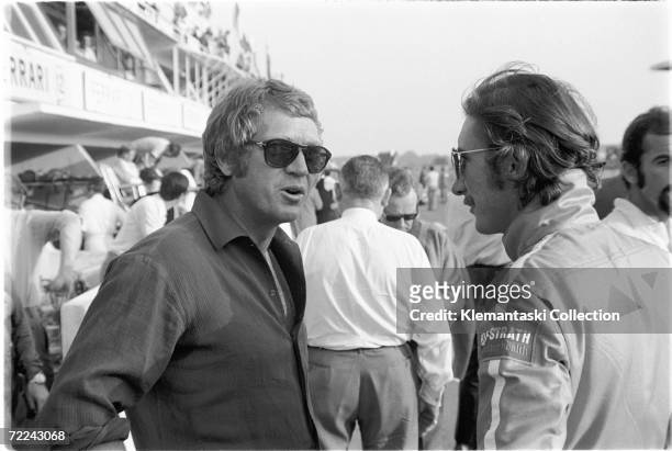 Steve McQueen, who was producing his landmark film Le Mans with Porsche factory driver Jo Siffert before the 24 Hours race, Le Mans, 13th June 1970.