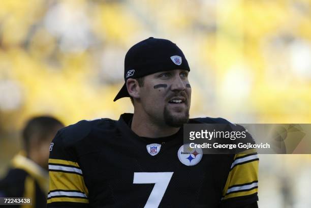 Quarterback Ben Roethlisberger of the Pittsburgh Steelers on the field before the start of a game against the Kansas City Chiefs at Heinz Field on...