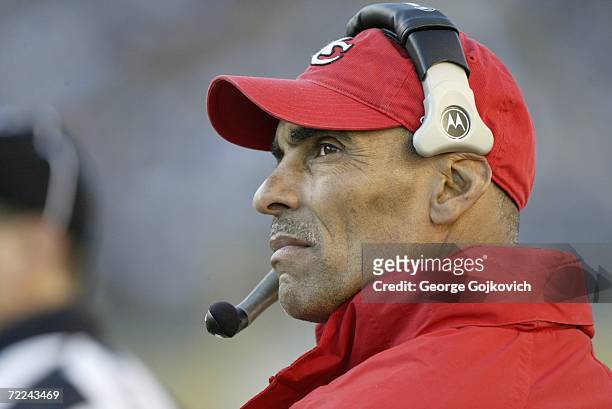 Head coach Herm Edwards of the Kansas City Chiefs on the sideline during a game against Pittsburgh Steelers at Heinz Field on October 15, 2006 in...