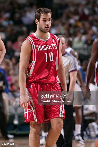 Vassilis Spanoulis of the Houston Rockets is on the court during the preseason game against the Dallas Mavericks on October 17, 2006 at the American...
