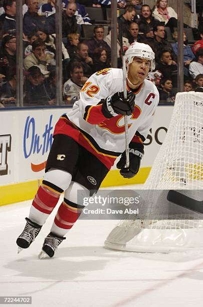 Jarome Iginla of the Calgary Flames skates against the Toronto Maple Leafs at Air Canada Centre on October 14, 2006 in Toronto, Ontario, Canada. The...