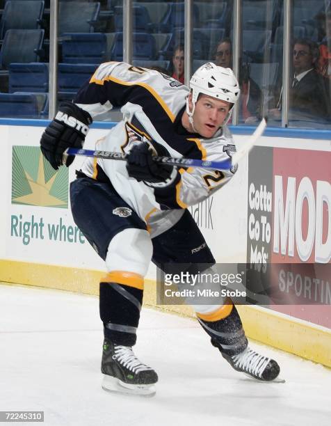 Ryan Suter of the Nashville Predators skates against the New York Islanders during their game on October 16, 2006 at Nassau Coliseum in Uniondale,...