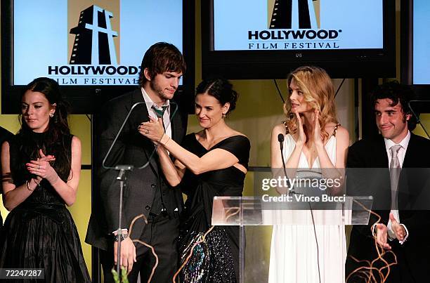 Bobby" cast Lindsay Lohan, Ashton Kutcher, Demi Moore, Heather Graham, and David Krumholtz accept the Ensemble award at The Hollywood Film Festival...