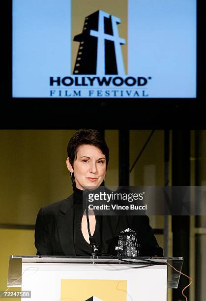 Make-up artist Kris Evans accepts the Make-up Artist of the Year Award at The Hollywood Film Festival 10th Annual Hollywood Awards Gala Ceremony at...