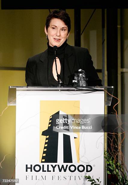 Make-up artist Kris Evans accepts the Make-up Artist of the Year Award at The Hollywood Film Festival 10th Annual Hollywood Awards Gala Ceremony at...