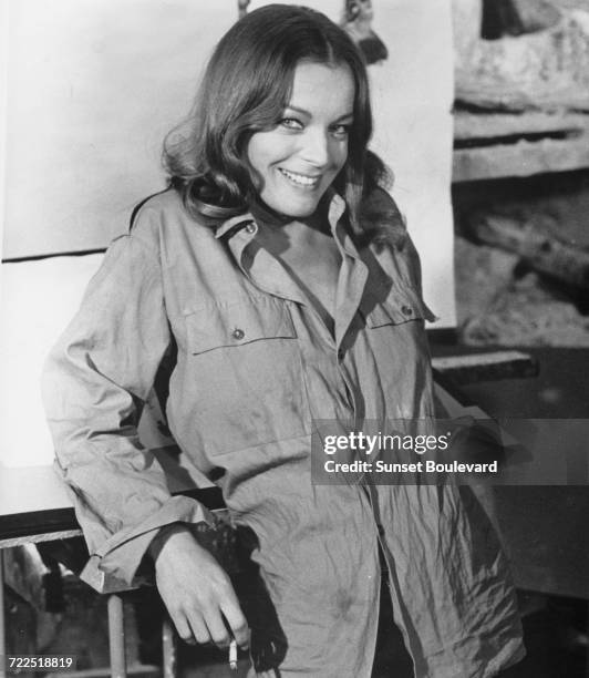 Romy Schneider on the set of 'Bloomfield', directed by Richard Harris and Uri Zohar, Tel Aviv, Israel, 1971.