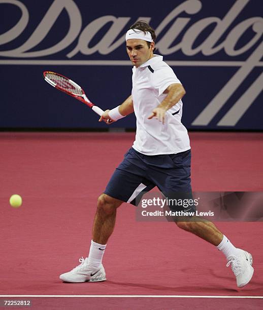 Roger Federer of Switzerland in action against Tomas Zib of Czech Republic during the ATP Davidoff Swiss Open at St.Jakobshalle on October 24, 2006...