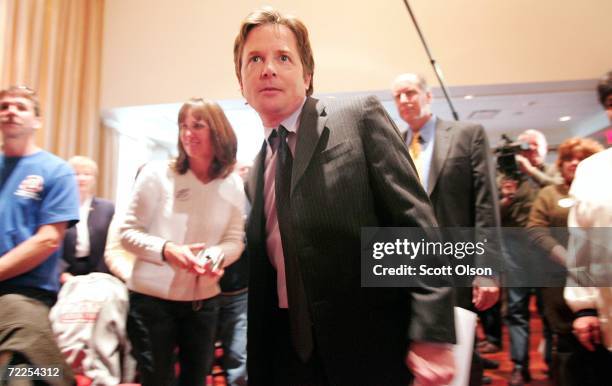 Actor and activist Michael J. Fox arrives at a campaign event for Sixth congressional district Democratic Candidate Tammy Duckworth October 24, 2006...