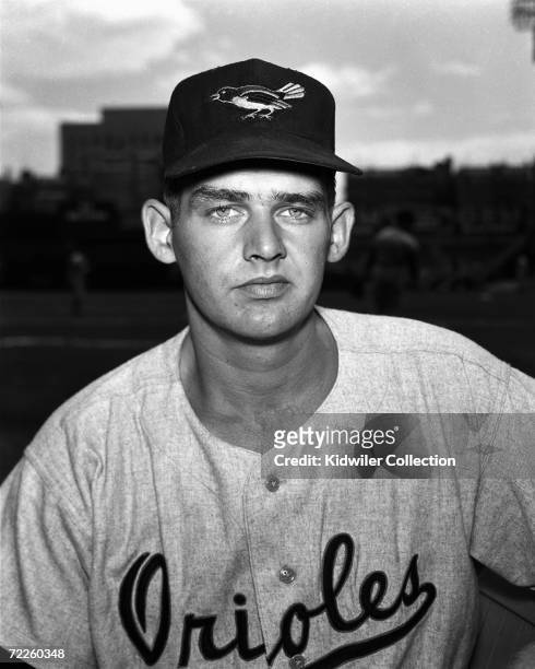 Pitcher Don Larsen, of the Baltimore Orioles, poses for a portrait prior to a game in 1954 against the New York Yankees at Yankee Stadium in New...