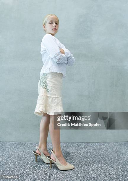 girl wearing women's shoes - dress shoes stock pictures, royalty-free photos & images