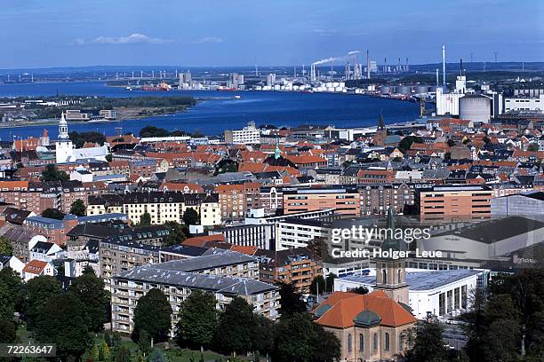 view over aalborg from aalborgtarnet tower, aalborg, denmark - aalborg denmark stock pictures, royalty-free photos & images