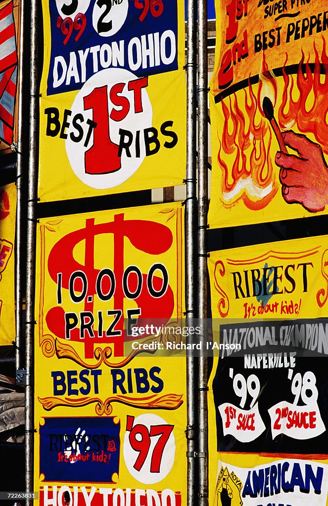 Detail of rib stall signs at Jazz & Rib Festival, Columbus, United States of America