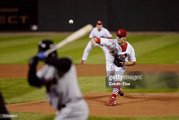 Anthony Reyes of the St. Louis Cardinals pitches against the New York Mets during game four of the NLCS at Busch Stadium on October 15, 2006 in St....