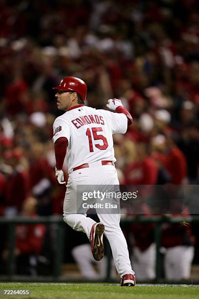 Jim Edmonds of the St. Louis Cardinals runs the bases against the New York Mets during game four of the NLCS at Busch Stadium on October 15, 2006 in...