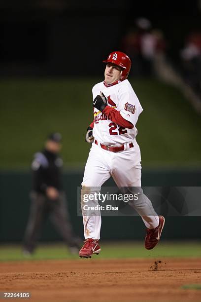 David Eckstein of the St. Louis Cardinals runs the bases against the New York Mets during game four of the NLCS at Busch Stadium on October 15, 2006...