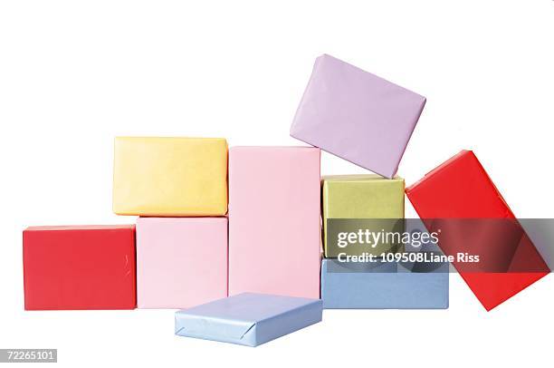 stack of christmas gifts, close-up - pile of gifts stock pictures, royalty-free photos & images