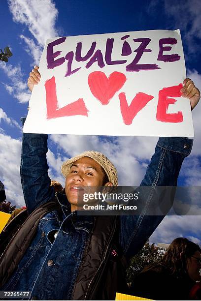 Supporter awaits the New Jersey Supreme court decision on same-sex marriage in front of the Supreme court building October 25, 2006 in Trenton, New...