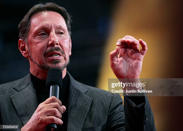 Oracle CEO Larry Ellison delivers a keynote address at the 2006 Oracle OpenWorld conference October 25, 2006 in San Francisco. The Annual Oracle...