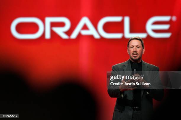 Oracle CEO Larry Ellison delivers a keynote address at the 2006 Oracle OpenWorld conference October 25, 2006 in San Francisco. The Annual Oracle...