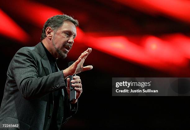 Oracle CEO Larry Ellison delivers a keynote address at the 2006 Oracle OpenWorld conference October 25, 2006 in San Francisco. The Annual Oracle...