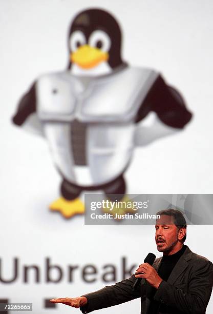 Oracle CEO Larry Ellison delivers a keynote address at the 2006 Oracle OpenWorld conference October 25, 2006 in San Francisco. The Annual Oracle...